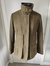 Joules Tweed Field Coat Jacket Check Toad Green 60% Wool Check Country Size 12