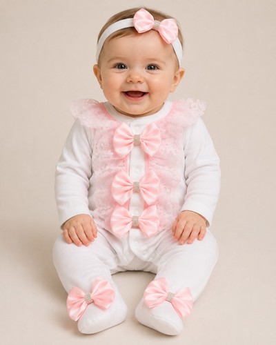 Romany babygrow pink lace and - ,
