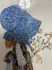 VINTAGE HOLLY HOBBY HAND EMBROIDERED PICTURE MOUNTED  IN FRAME LARGE 1977 RETRO