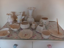 Job Lot Of 12 Pieces Irish Belleek China Vases Pin Dishes Candle Holder Lot More