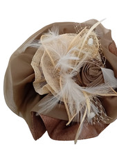 COFFEE & NATURAL FASCINATOR- Mesh-organza overlay-feathers-rose-detail-comb