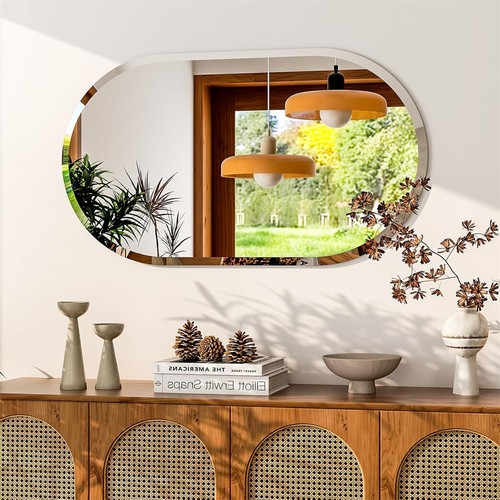 Frameless pill shaped mirror - shaped,