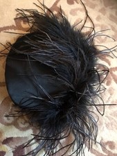 OSTRICH FEATHER SATIN EVENING BAG CLUTCH CHAIN BLACK SMALL NEXT COCKTAIL PARTY