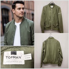 TOPMAN Khaki Lightweight Bomber Jacket Medium 38-40in Chest