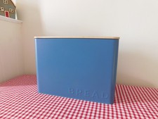 Lovely Petrol Blue Metal Bread Bin with Bamboo Lid ~ 9.25"H x 13"L x 7.25"W
