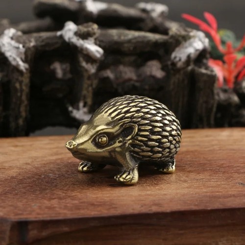 Mini brass hedgehog figurine - brass,