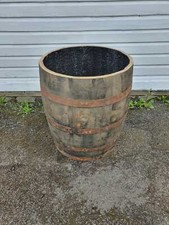 70CM TALL 3/4 LARGE OAK BARREL DRAINAGE HOLES OLIVE TREE GARDEN PLANTER POT TUB