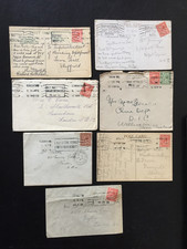 T GB 1918 "BUY NATIONAL WAR BONDS" ETC SLOGAN PMKs ON 7 x ITEMS ALL DIFFERENT
