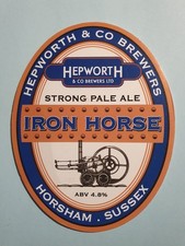 HEPWORTH brewery beer pump clip IRON HORSE real ale badge Sussex train rail loco