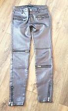 Zara Woman Coated Metallic Biker Pewter Silver  Premium Denim Collection 6 UK