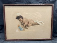 VINTAGE BESSIE PEASE GUTMANN 1907 EARLY COLOUR PRINT GIRL AND HER TEDDY DOLL ART