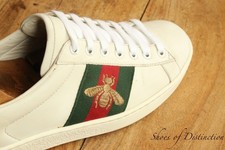 Gucci Ace Bee Snake Skin White Leather Shoes Trainers Sneakers Men's UK 5.5