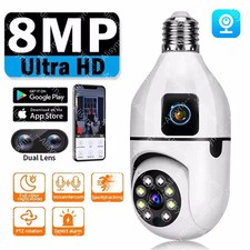 E27 Bulb 8MP WiFi Camera 8X Zoom Dual Lens Night Vision Two Way Audio Indoor