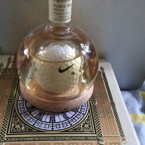 Glass whisky bottle with golf - whisky,