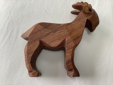 Hand Carved Wooden Goat Sculpture By Judy Fradgley