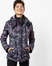 Superdry Women's Jacket Size 12, camo colour with pink paint splatter detail