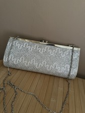 QUIZ Silver Glitter Mesh Clutch Bag