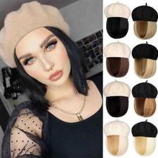 Beret Cap Short Straight Hair Wig Suitable for Daily Use Synthetic Bob Wig with
