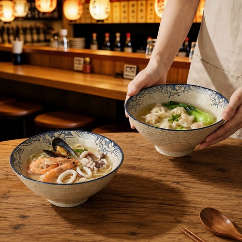 Ceramic ramen bowls with fish - bowls,