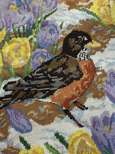 Vintage large needlepoint - needlepoint, bird