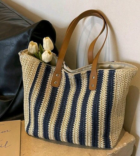 Women straw beach tote - straw,