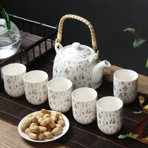 White porcelain tea set - white,