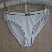 Ladies Knickers Size 12 white high leg Black Trim Soft Material Cute Bow ?new