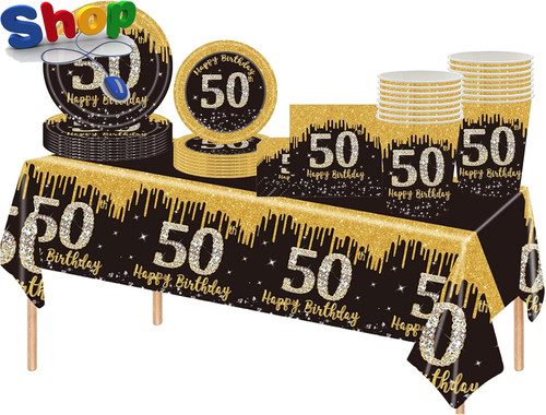 69pcs black gold 50th - black,