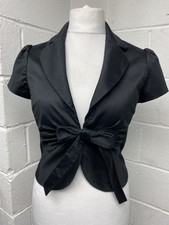 Coast Black Fitted Cropped Bolero Jacket With Bow Tie Closure Size 12 PT