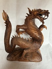 Hand-Carved Wooden Dragon Sculpture     11.5/16 Inches