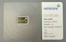 Umicore 1g Gold Bar – 999.9