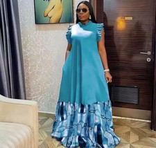 Women Dress Floor Length Dresses Solid A Line Round Neck Sleeveless Ruffles Casu