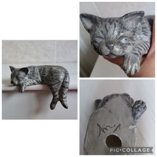 Sleeping Cat Shelf Sitter Grey Ceramic Ornament Figurine Kitten Animal Decor