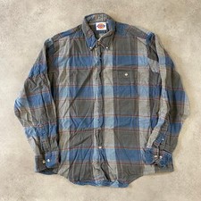 Dickies Button-Up Shirt Mens Large Checkered Plaid Long Sleeve Top, Blue Grey