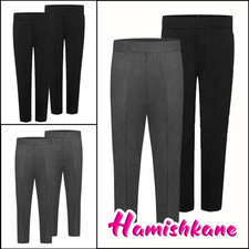Kids Uniform Pants School Wear Boys Half Elastic Waist Pull Up Trouser Pack Of 2