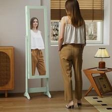 Mirrored Jewelry Armoire Standing Jewelry Cabinet-Green