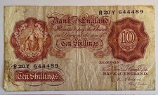 Ten shillings banknote signed - ten,