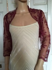 Burgundy Wine Dark Red  LACE THREE-QUARTER  SLEEVED Wedding/evening Shrug Bolero