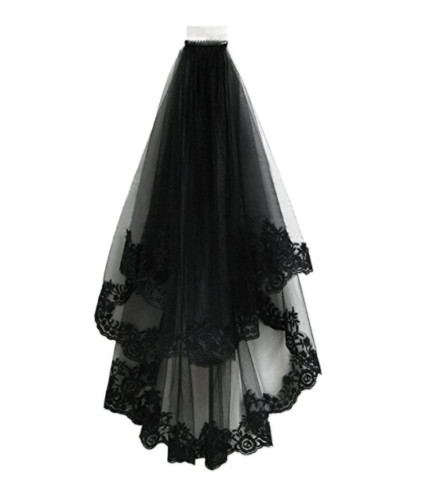 Black lace mantilla bridal - black,