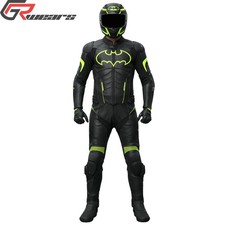Bold Black/Yellow Fluorescent Biker Leather Suit – Batman Racing Gear