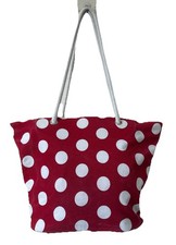 Polka Dot Shoulder Hand Bag Canvas Double Rolled Strap Zip Ladies Red/White