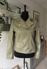 M&S SOFT SAGE / KHAKI GREEN FAUX LEATHER BIKER JACKET - SIZE 10 - WORN ONCE