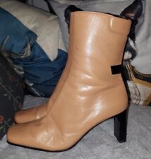 Designer Peter Kaiser beige leather ankle zip-up chunky boots UK 6.5 EU 40