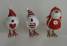 3x Robin Birds in Christmas Hats Ornaments Bundle