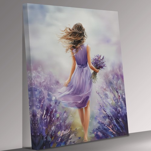 Woman lavender field canvas - in,