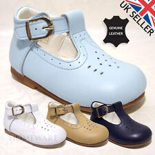 BABY BOY LEATHER SPANISH T-BAR SHOE WHITE NAVY CAMEL SKY BLUE SIZE UK2 - UK9 NEW