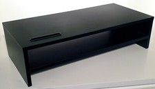 Monitor/VDU Stand, Wooden Riser, Black | Includes Gadget Holder and Extra Shelf