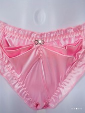 Baby Pink Liquid Satin Open Bottom High Shine Frilly Silk Panties XL