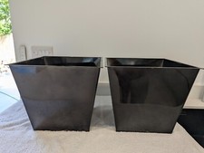 2 BLACK GLOSS ALUZINC INDOOR OUTDOOR PLANTERS POTS 30cm H x 35.5cm L 18L VOLUME