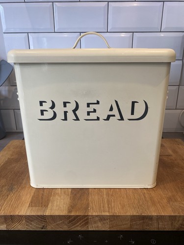 Vintage cream enamel bread - enamel, box